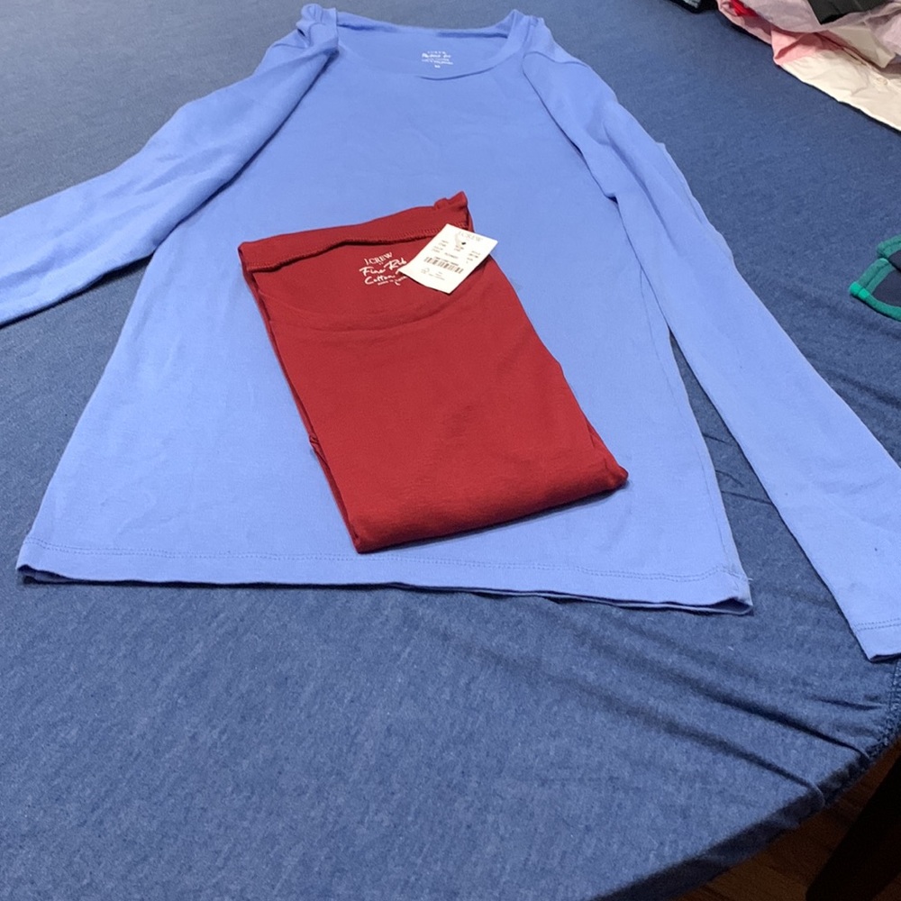 Two J Crew Slim Perfect long Sleeve Tee Shirts Sizes Medium and Large